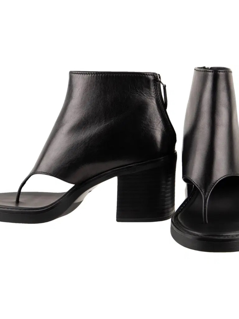 MIU MIU Black Leather Thong Block Heel Sandals